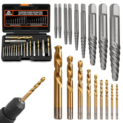 Damaged Screw Extractor Set 18 Pcs,Left Handed Drill Bit Screw Extractor - size: 18PCS