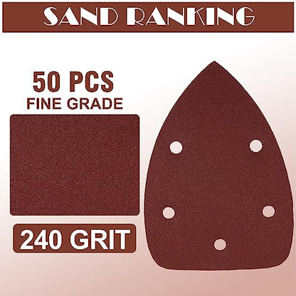 800 Grit Mouse Sander Sandpaper, Jamiikury 5 Hole Detail Sander Sandpaper Palm Sander Paper Mouse Sanding Pads Hook and Loop Sanding Sheets - Pack of 50