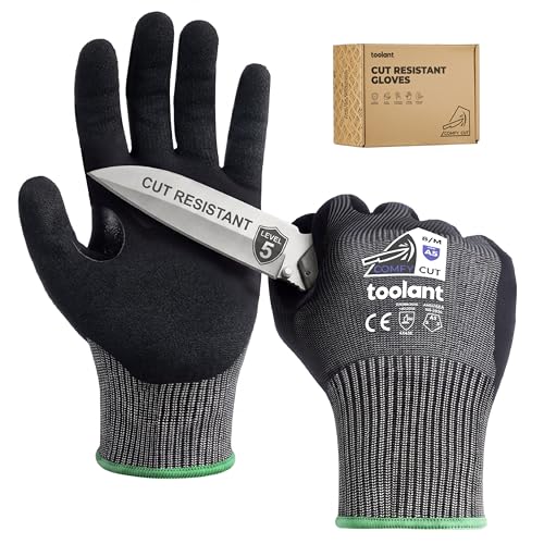 toolant ComfyCut A5 Cut Resistant Work Gloves, ANSI & EN388 Certified Protection with Second Skin Comfort, Fiberglass-Free, Touchscreen & Flexible Grip, for Woodworking, Warehouse, Assembly, Medium - size: Medium