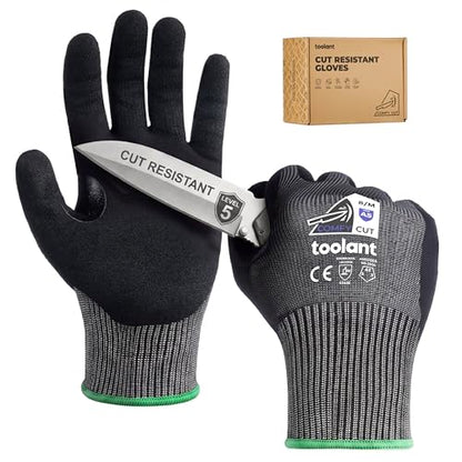 toolant ComfyCut A5 Cut Resistant Work Gloves, ANSI & EN388 Certified Protection with Second Skin Comfort, Fiberglass-Free, Touchscreen & Flexible Grip, for Woodworking, Warehouse, Assembly, Medium - size: Medium