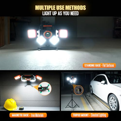 TRESDA 5000LM Rechargeable Work Light, Magnetic LED, Foldable & Rotatable