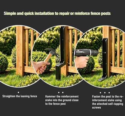 Fence Post Repair Kit, Heavy-Duty Fence Stabilizer, Black, 1-Pack - color: Black 1 pack
