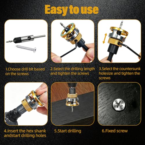 Burmong 4-piece Countersink Drill Bit Set with Adjustable Depth Stop & L-Wrench, Hcs Four-Flute Drill Set for Wood, Plastic, and DIY Projects