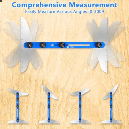 Stair Tread Template Tool, Aluminum Alloy Stair Tread Tool Jig, Stair Measuring Tool, Adjustable Stair Tread Gauge Shelf Scribe Layout Tool for Stairs, Risers and Cutting Drywall (8.86''-60.70'')