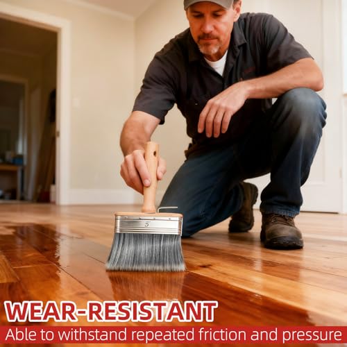 Wesquer Deck Stain Brush 3-Pack (4” 5” 6”), Wood Stain Brush Fits Extension Pole, Wide Paint & Limewash Brush for Deck, Fence, Wall, Furniture - All Paints & Stains
