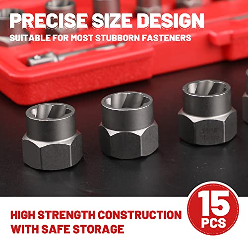 15-Pcs Bolt Extractor Set 3/8'' Drive Easy Out Bolt Extractor Set - size: 15Pcs