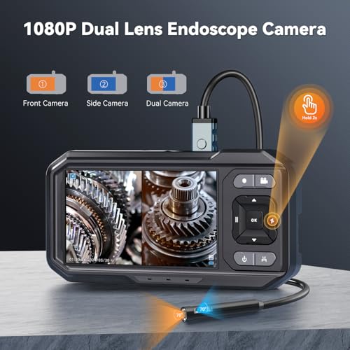 4.5 Inch Dual-Lens Industrial Endoscope, 1080P Photo Video Borescope Inspection Camera, 5.5mm IP67 Waterproof Snake Camera, 8+1 LED Lights, 16.5FT Cable, 32GB - size: 4.5" Dual Lens Endoscope