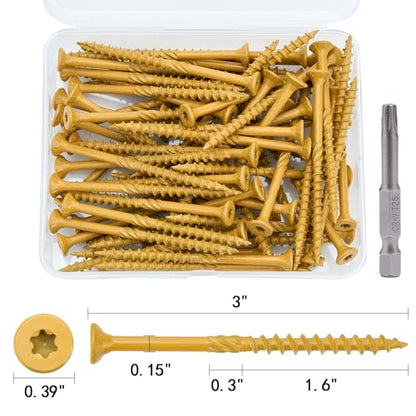 50 PCS #10 x 3” Deck Screws Self-Tapping Outdoor Wood Screws - color: Tan, size: #10x3"