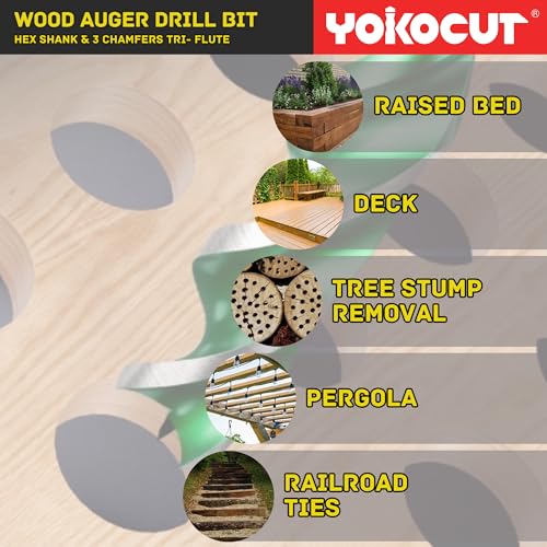 5/8"x 9" Auger Drill Bit for Wood, Hex Shank Tri-Flute Drill Bits, Ship Auger Long Drill Bit for Soft and Hard Wood, Plastic, Drywall, Tree Stump and Composite Materials - size: 5/8 Inch, style: Length: 9"