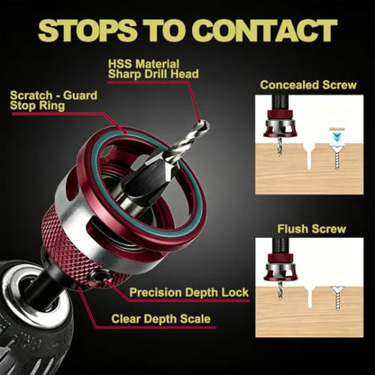 Countersink Drill Bits Set, 4PCS 4-Flute HSS M2 Bits with Depth Stop - color: CKZT026-New-Red