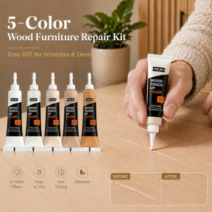 5‑Color Light Wood Filler Repair Kit, Anti‑Crack Restore Set