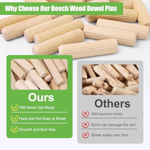 1/2" x 2" Wooden Dowel Pins - FoDau770 Beech Wood Dowel Rods - 100 Pcs - size: 1/2" x 2"