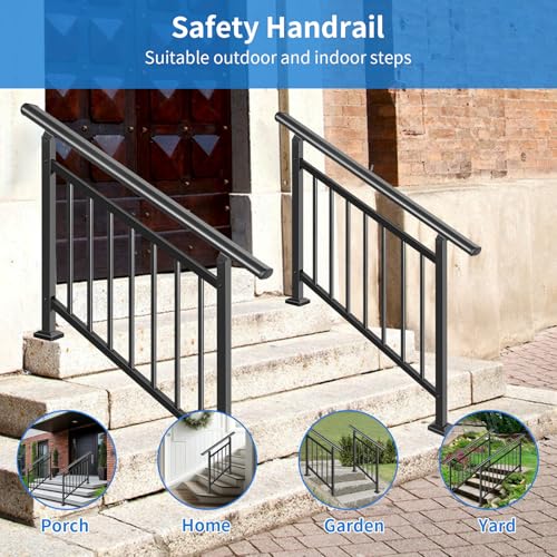 Upgrade 2 in 1 Stair Handrails, Adjustable 2 Pack 4 Step Deck Railing Kits - size: 4 Steps, style: Fence Set