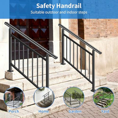 Upgrade 2 in 1 Stair Handrails, Adjustable 2 Pack 4 Step Deck Railing Kits - size: 4 Steps, style: Fence Set