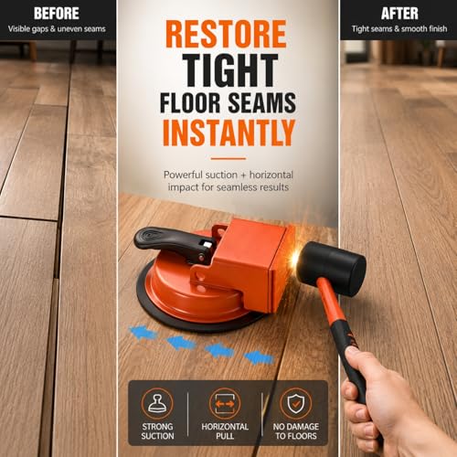Floor Gap Fixer Tool with Enhanced Vacuum Suction Cup for Vinyl Plank (LVP), Laminate, Hardwood & Tile Flooring, Industrial Steel, Heavy Duty Floor Fix Plank Grabber for Repair Gaps (Tool Only)