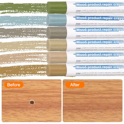 HARFINGTON Wood Filler Sticks 6 Colors Wooden Wax Touch Up Furniture Repair Crayons for Light Log, Light Cherry, Light Yellow Clay, Light Blue, Khaki, Lemon Green - color: Light Logs Series