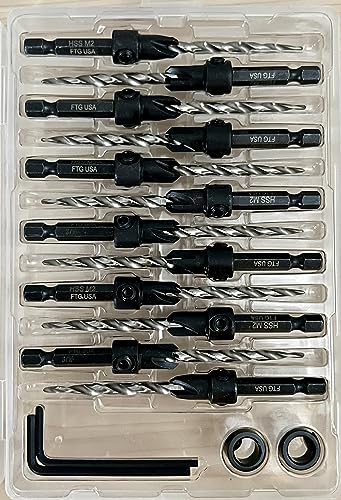 FTG USA 12 Pc #10 (3/16") Tapered Countersink Drill Bit Set with 2 Stops - size: #10, style: Same Sort 12 Pc