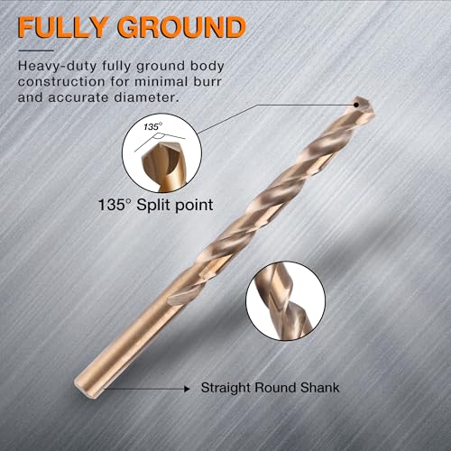 21Pcs Cobalt Drill Bit Set (1/16"-3/8"), M35 High Speed Steel, Twist Jobber Length for Hardened Metal, Stainless Steel, Cast Iron, Wood, and Plastics, with Metal Index Storage Box - size: 1/16"-3/8" (21pcs, Cobalt Mini)