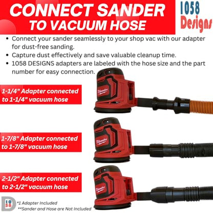 Sander Vacuum Adapter for MILWAUKEE Sanders - Shop Vac Attachment Reducer for Dust Collection Hose (2-1/2") by 1058Designs - size: 2-1/2"