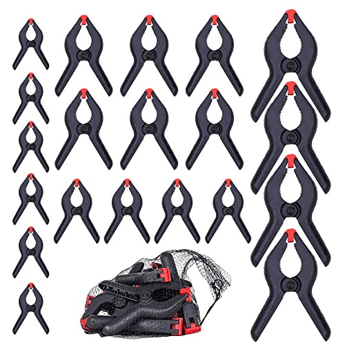 FASTPRO 20-Pack 4-Size Nylon Plastic Spring Clamps with String Bag