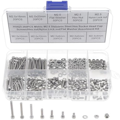 M2.5 304 Stainless Steel Knurled Hex Socket Cap Screw Nut Washer Kit - size: M2.5