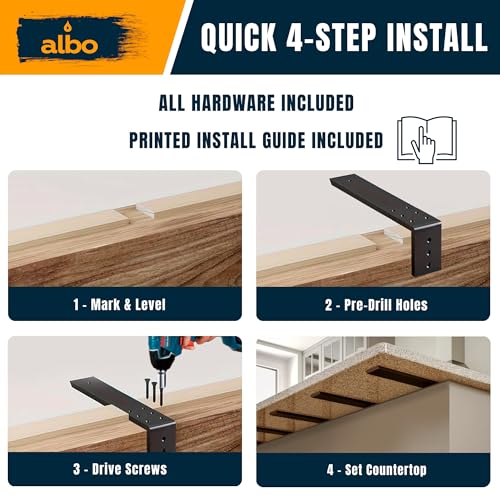 ALBO 10" Heavy Duty Countertop Support Brackets 2PCS, 600 lb 3/8" Steel – Hidden Knee-Wall Corbel | Matte Black Powder-Coated L Brackets Incl Screws & Anchors for Quartz Granite Wood Concrete Laminate - size: 10 Inch, style: Standard Duty