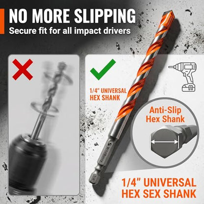 Concrete Carbide Drill Bits, Hex Shank Masonry Drill Bit,5/32"-1/2"(10PCS) - size: 5/32"-1/2"