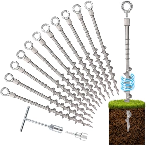 12 Pcs 14" Ground Anchors, Screw in Tent Stakes, Heavy Duty