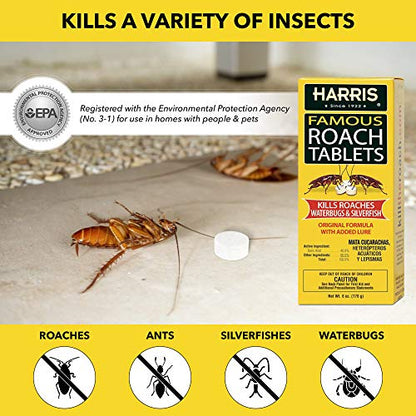 Harris Roach Tablets, Boric Acid Roach and Insects Killer with Lure, Alternative to Bait Traps (6oz, 145 Tablets), Yellow - size: 6 oz