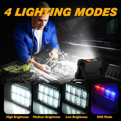 120W Solar Rechargeable 144 LED Work Light, 10000LM Flood Light - color: Black