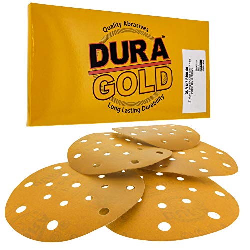 Dura-Gold 6" Gold Sanding Discs, 400 Grit, Box of 50, Hook & Loop, 17 Hole - size: 400-Grit