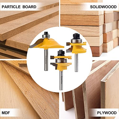 3PCS 1/4" Shank Router Bit Set,Raised Panel Cabinet Door Making Router Bits - style: 3Pcs 1/4" Shank (Tenon Joint Cutter Diameter: 1-5/8")