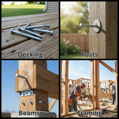 1/2 in x 10 in Hot Dip Galvanized Lag Bolts – Heavy-Duty Hex Head Structural Screws for Decks, Posts & Timber Framing | A307 Steel | Exterior Wood Fasteners | 10-Pack - size: 1/2" x 10"