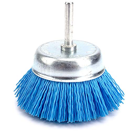 3inch（75mm）Nylon Abrasive Cup Brush with 1/4" Shank Blue Grit 240 - color: Blue