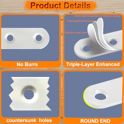 4.8 inch White Flat Mending Plate Straight Brace Brackets, 10 Pack - color: White, size: 10 Pcs / 4.8 x 0.8 in