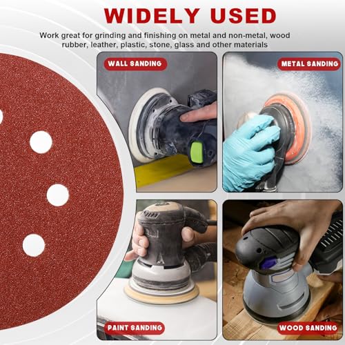 5 Inch Hook and Loop Sanding Discs Sandpaper 40-320 Grits, 70 PCS