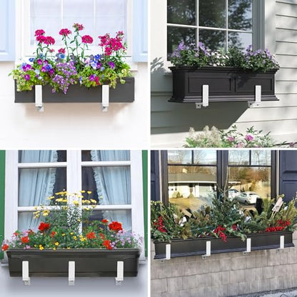 Y&M 2 Pcs Deck Railing Adjustable Planter Box Brackets (6 to 12.5 in), Universal Heavy Duty Iron Flower Box Brackets Wall Mounting Hooks for Fences, Patio, and Garden - White (Patent Registered) - size: 2 Pcs - White
