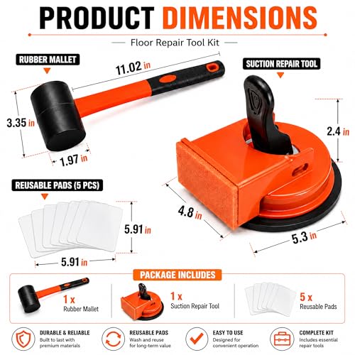 Floor Gap Fixer Tool, Suction Cup Floor Repair Kit with Rubber Mallet