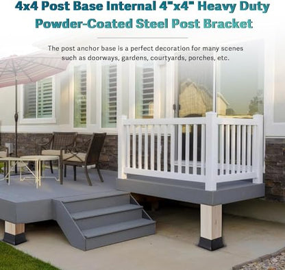 4x4 Post Base 4Pcs Wood Fence Post Bracket Anchor Base Brackets Deck Post Base for Pergola Railing Mailbox Deck (Inner Size 3.6x3.6)