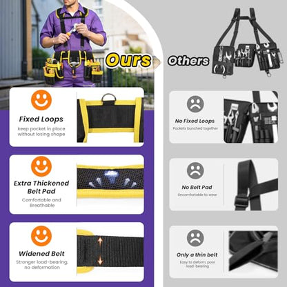 Tool Belt for Men, Freely-Combinable Magnetic Tool Belt with Suspenders - color: Black and Yellow