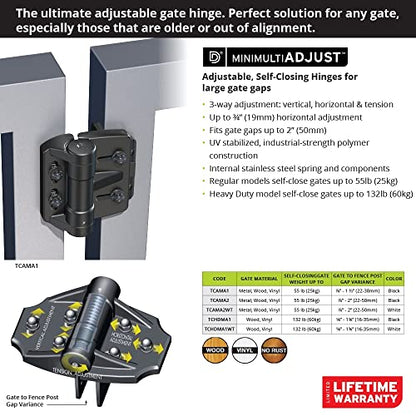 D&D TCAMA1 TruClose Mult-Adjust Gate Hinge Square Gates, Black, 2 pcs - color: Black, size: For Square Posts, Gate Gap up to 1.5 in