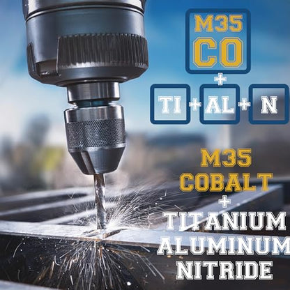 3/16 Inch Drill Bit (3 Pack) Industrial Grade M35 Cobalt Titanium Aluminum Nitrite - 3/16" Diameter & Total Length of 3-1/2" with Working Length of 2-5/16" Easily Drill Into Metal, Steel, & Aluminum - size: 3/16 in
