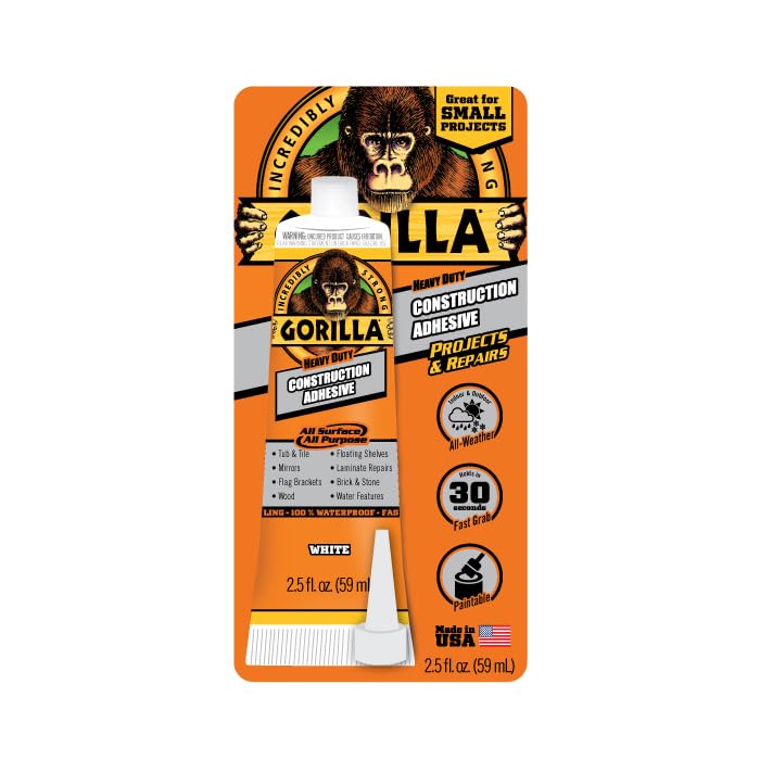Gorilla Heavy Duty Construction Adhesive, 2.5 ounce Squeeze Tube, White, (Pack of 6)