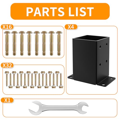 4x4 Post Base, (Inner Size 3.5x3.5) Heavy Duty Post Anchor（4PCS） - size: 4x4 4