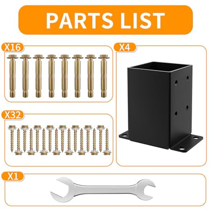 4x4 Post Base, (Inner Size 3.5x3.5) Heavy Duty Post Anchor（4PCS） - size: 4x4 4