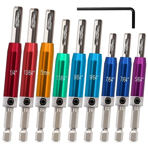 Self Centering Hinge Drill Bit Set (VIX Bit), 1/4" Hex Shank, 9Pc - color: A. Colorful
