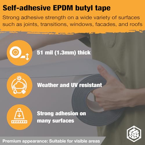 HSS Butyl Sealant Tape 4 Inch x 50 Feet Reinforced EPDM R2+