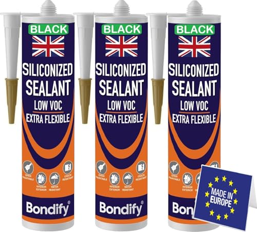 Waterproof Siliconized Acrylic Latex Caulk Black, 3PCs x 17.6oz, Silicone Sealant Acrylic, PAINTABLE Crack Proof Door, Window Frame Sealant, Ideal for Filling Cracks & Gaps, Bathroom, Kitchen - size: BLACK - 3PCs