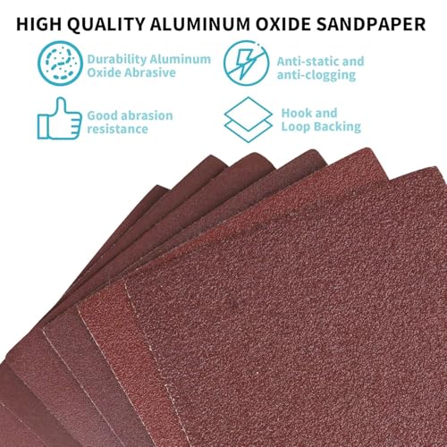 100 PCS 1/4 Sheet Sandpaper for Palm Sander 4.5" x 5.5" Sandpaper Sheets 120 Grit Hook and Loop Sandpaper Aluminum Oxide 1/4 Sandpaper Sheets Sanding Blocks for Metal, Woodworking (120 Grit) - size: 120 Grit