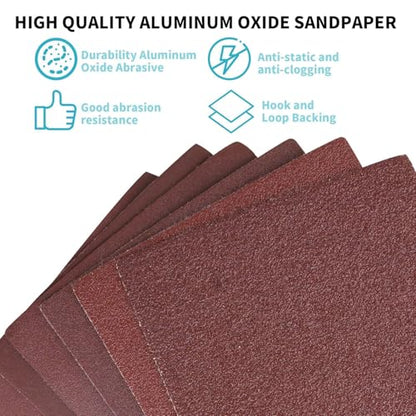 100 PCS 1/4 Sheet Sandpaper for Palm Sander 4.5" x 5.5" Sandpaper Sheets 120 Grit Hook and Loop Sandpaper Aluminum Oxide 1/4 Sandpaper Sheets Sanding Blocks for Metal, Woodworking (120 Grit) - size: 120 Grit